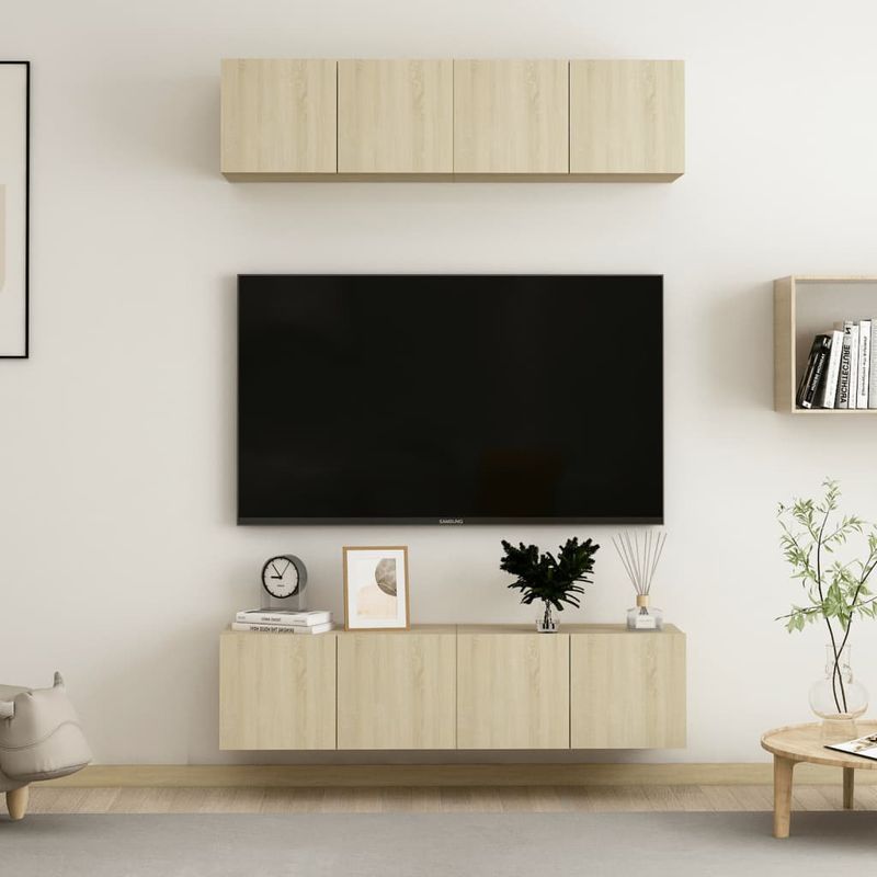 Casa si Gradina - Mobilier - Seturi de mobilier - Seturi living - Set dulapuri TV, 4 buc., stejar sonoma, 60x30x30 cm, lemn prelucrat - Infinity.ro