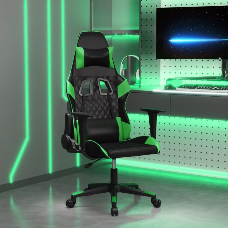 Casa si Gradina - Mobilier - Scaune si fotolii - Scaune - Scaun de gaming de masaj, negru si verde, piele ecologica - Infinity.ro