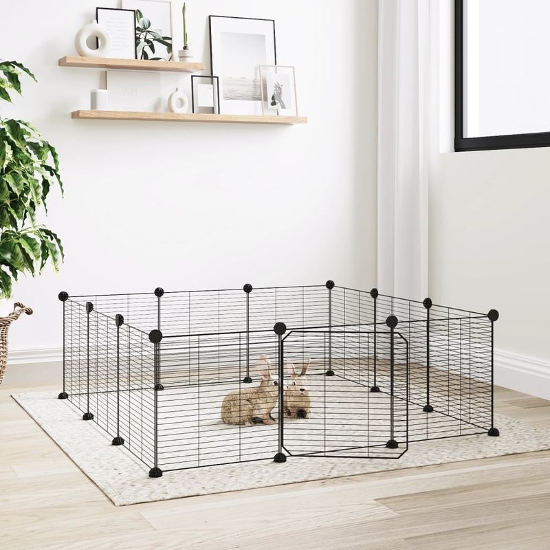 Petshop - Accesorii petshop - Culcusuri si custi - Custi interior si exterior - Cusca animale de companie cu usa 12 panouri negru 35x35 cm otel - Infinity.ro