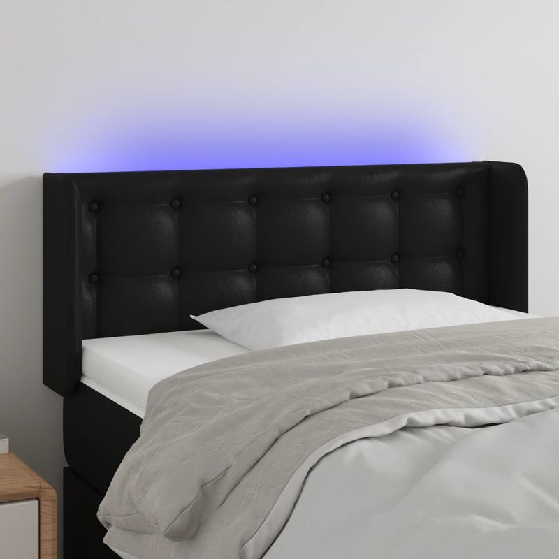 Casa si Gradina - Mobilier - Paturi si accesorii - Accesorii paturi - Tablie de pat cu LED, negru, 103x16x78/88 cm, piele ecologica - Infinity.ro