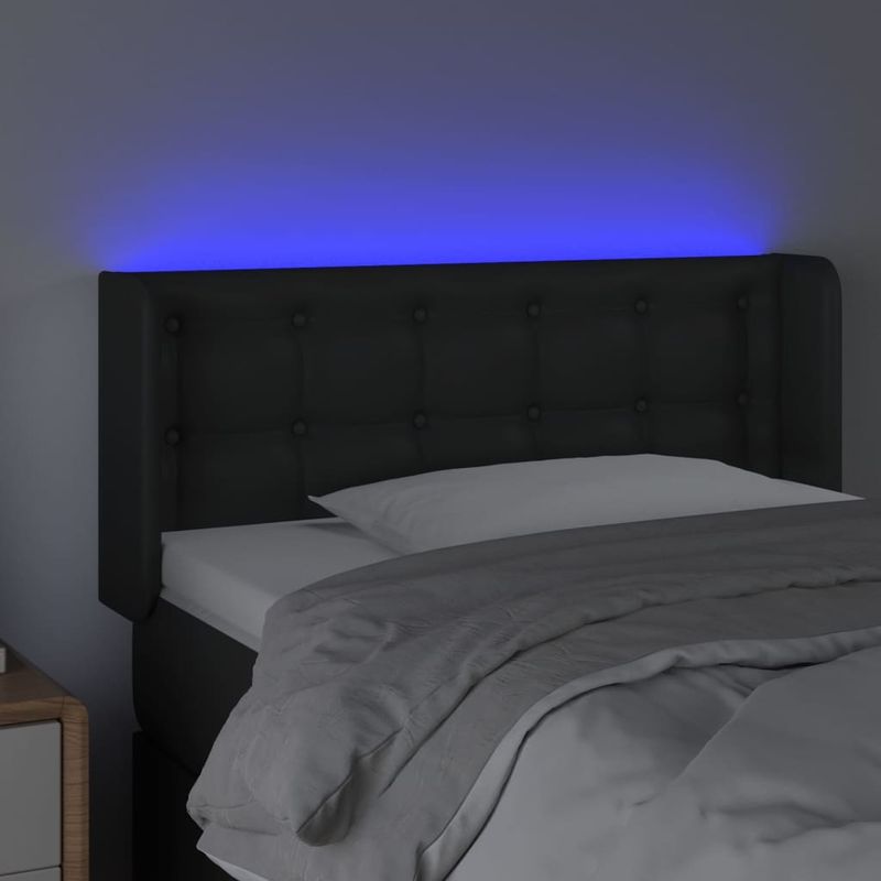 Casa si Gradina - Mobilier - Paturi si accesorii - Accesorii paturi - Tablie de pat cu LED, negru, 103x16x78/88 cm, piele ecologica - Infinity.ro