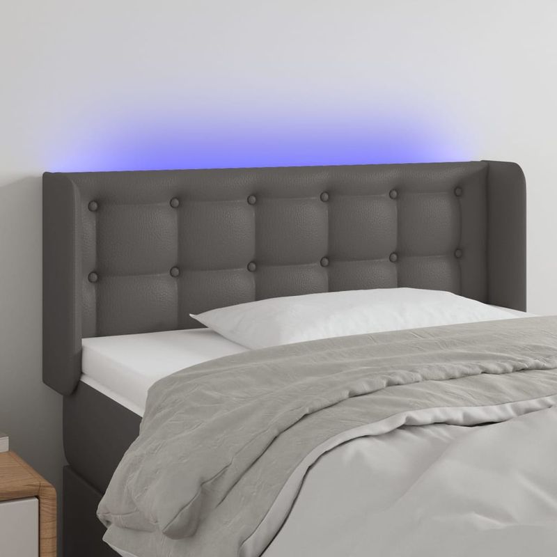 Casa si Gradina - Mobilier - Paturi si accesorii - Accesorii paturi - Tablie de pat cu LED, gri, 103x16x78/88 cm, piele ecologica - Infinity.ro