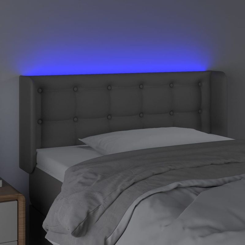 Casa si Gradina - Mobilier - Paturi si accesorii - Accesorii paturi - Tablie de pat cu LED, gri, 103x16x78/88 cm, piele ecologica - Infinity.ro