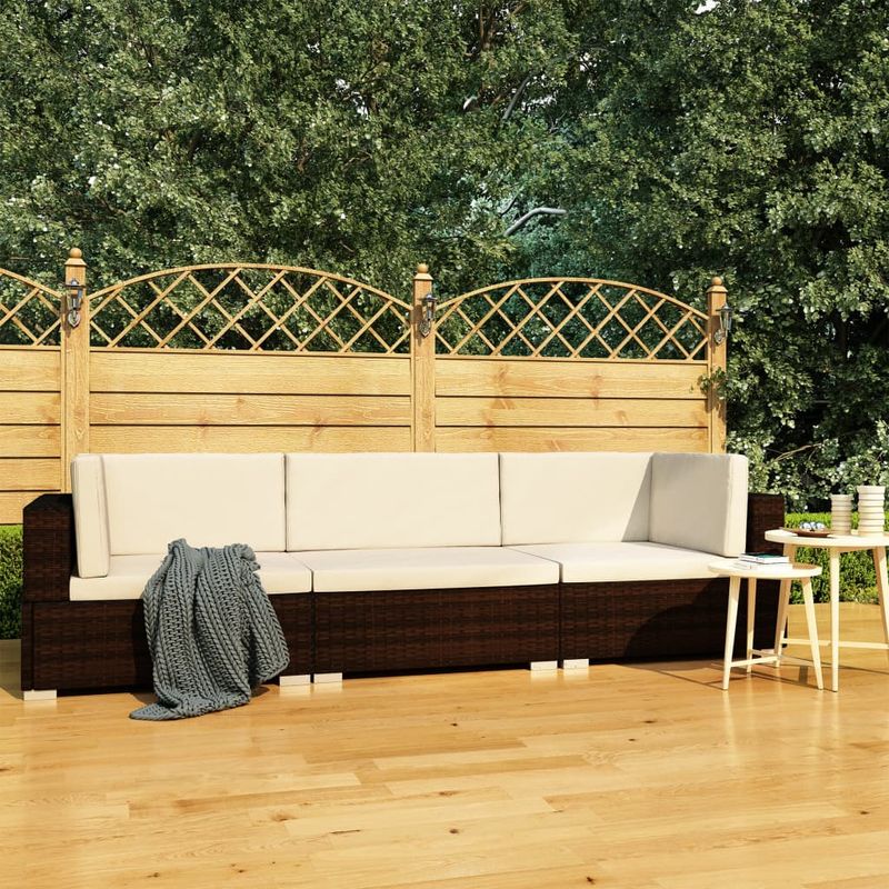 Casa si Gradina - Gradina si terasa - Mobilier exterior - Seturi mobila gradina - Set mobilier de gradina cu perne, 3 piese, maro, poliratan - Infinity.ro