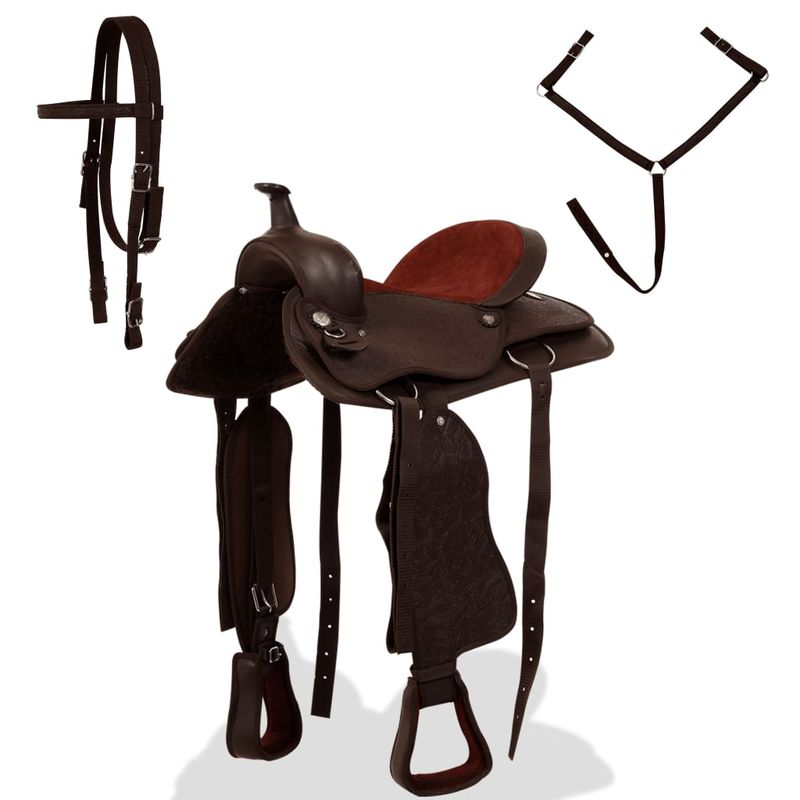 Sport si Outdoor - Accesorii si echipamente sportive - Echitatie - Sa Western, capastru & pieptar, piele naturala, 16", maro - Infinity.ro