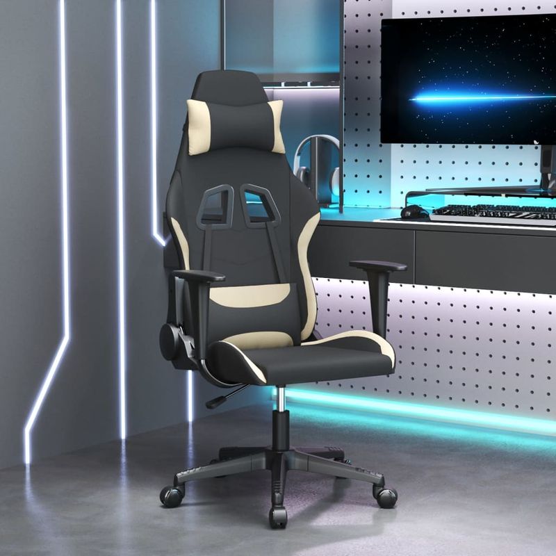 Casa si Gradina - Mobilier - Scaune si fotolii - Scaune - Scaun de gaming cu masaj, negru si crem, material textil - Infinity.ro