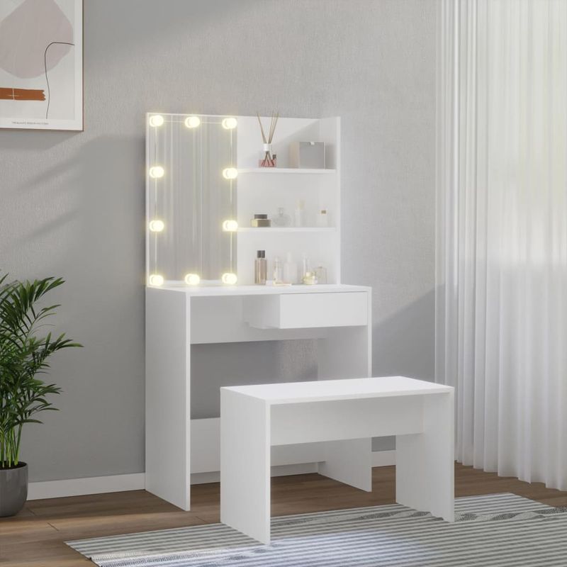 Casa si Gradina - Mobilier - Comode si corpuri - Masute de toaleta - Set masuta de toaleta cu LED, alb, lemn prelucrat - Infinity.ro