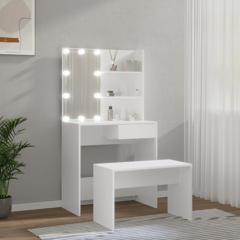 Casa si Gradina - Mobilier - Comode si corpuri - Masute de toaleta - Set masuta de toaleta cu LED, alb, lemn prelucrat - Infinity.ro
