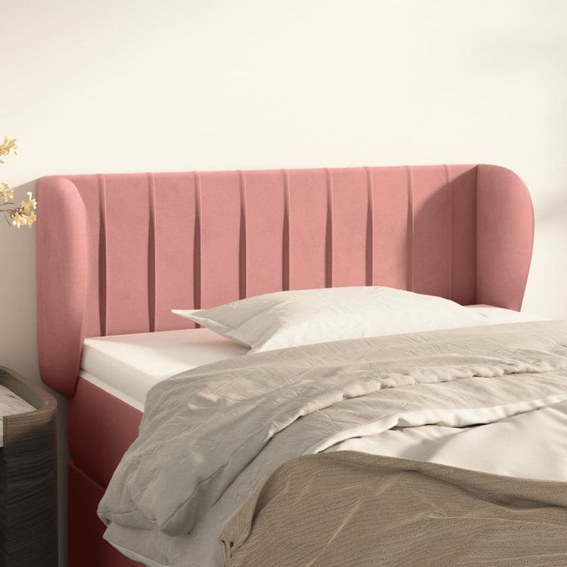 Casa si Gradina - Mobilier - Paturi si accesorii - Accesorii paturi - Tablie de pat cu aripioare roz 83x23x78/88 cm catifea - Infinity.ro