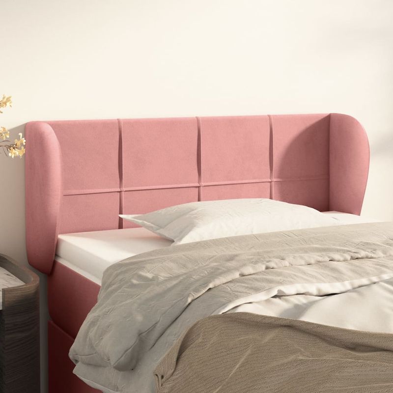 Casa si Gradina - Mobilier - Paturi si accesorii - Accesorii paturi - Tablie de pat cu aripioare roz 83x23x78/88 cm catifea - Infinity.ro