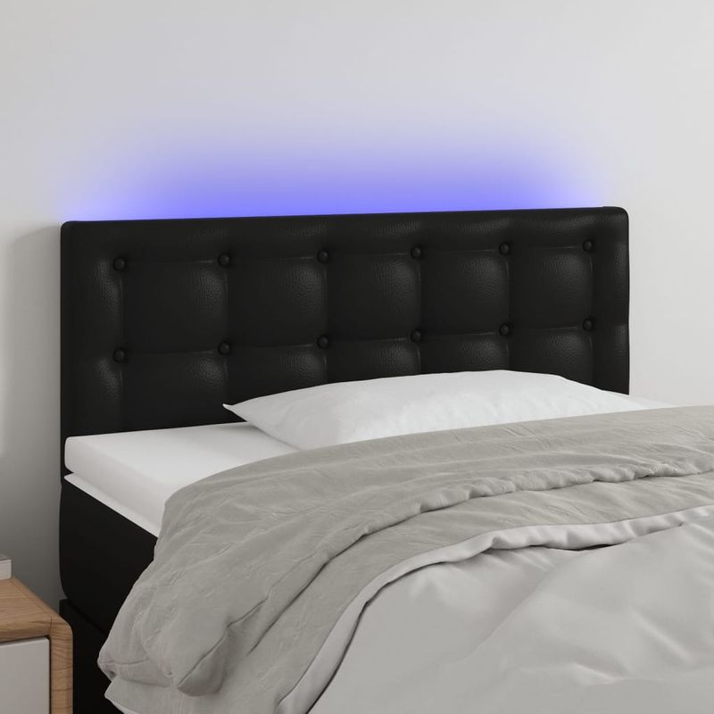 Casa si Gradina - Mobilier - Paturi si accesorii - Accesorii paturi - Tablie de pat cu LED, negru, 90x5x78/88 cm, piele ecologica - Infinity.ro