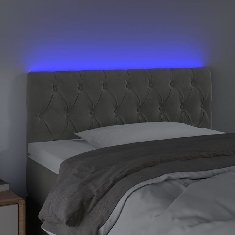 Casa si Gradina - Mobilier - Paturi si accesorii - Accesorii paturi - Tablie de pat cu LED, gri deschis, 100x7x78/88 cm, catifea - Infinity.ro
