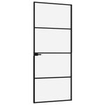 Casa si Gradina - Constructii - Usi interior, exterior si garaj - Usi interior - Usa de interior negru 76x201,5 cm sticla securiz./aluminiu slim, negru și transparent, model 3 bare orizontale - Infinity.ro