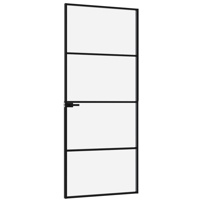Casa si Gradina - Constructii - Usi interior, exterior si garaj - Usi interior - Usa de interior negru 76x201,5 cm sticla securiz./aluminiu slim, negru și transparent, model 3 bare orizontale - Infinity.ro