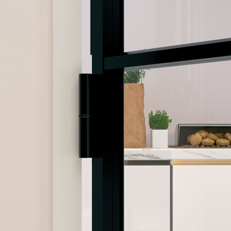 Casa si Gradina - Constructii - Usi interior, exterior si garaj - Usi interior - Usa de interior negru 76x201,5 cm sticla securiz./aluminiu slim, negru și transparent, model 3 bare orizontale - Infinity.ro
