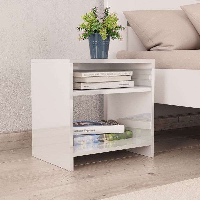 Casa si Gradina - Mobilier - Comode si corpuri - Noptiere - Noptiera, 2 buc., alb lucios, 40 x 30 x 40 cm, PAL - Infinity.ro