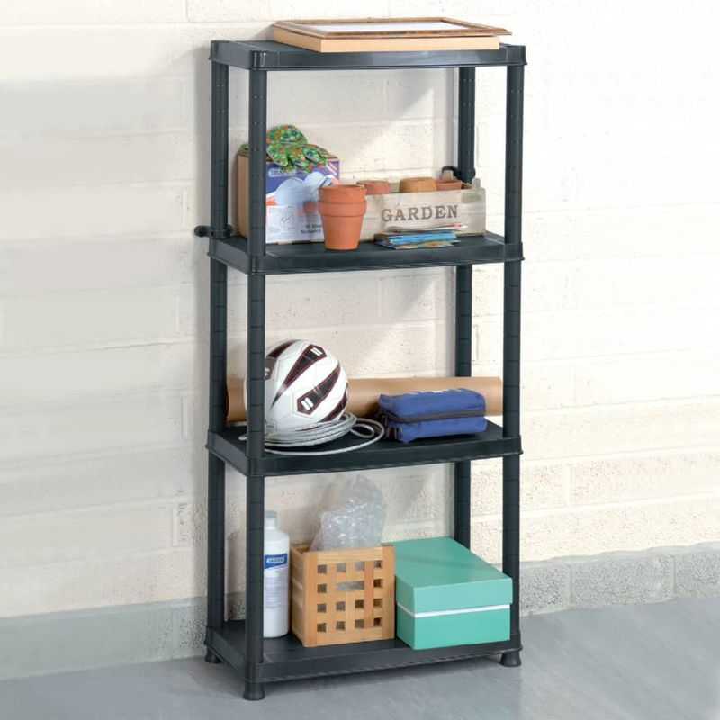 Casa si Gradina - Mobilier - Biblioteci si rafturi - Rafturi - Raft de depozitare cu 4 polite, negru, 61x30,5x130 cm, plastic - Infinity.ro