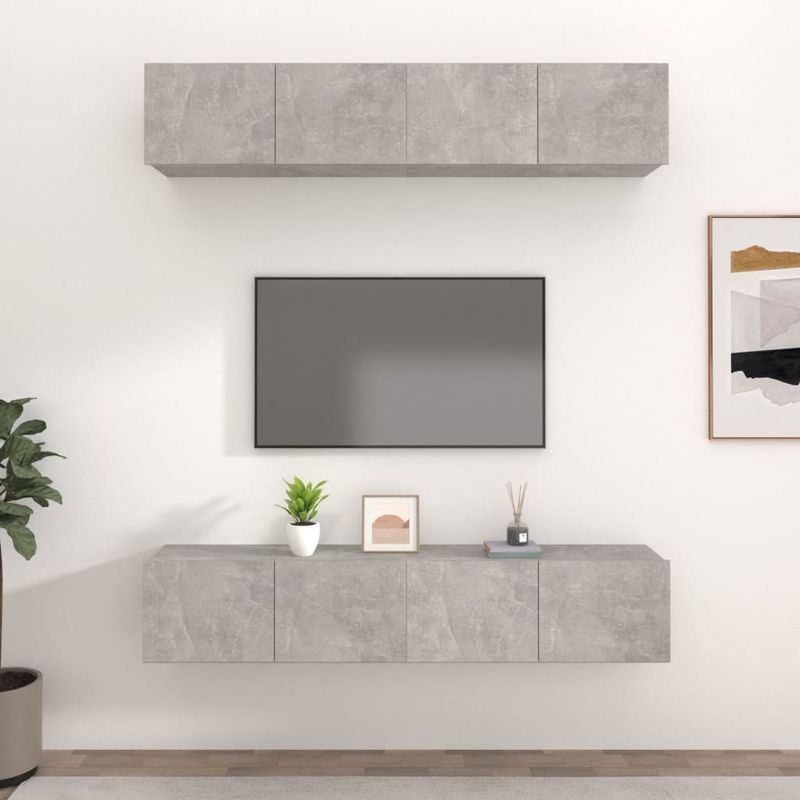 Casa si Gradina - Mobilier - Comode si corpuri - Comode - Comode TV, 4 buc., gri beton, 80x30x30 cm, lemn prelucrat - Infinity.ro