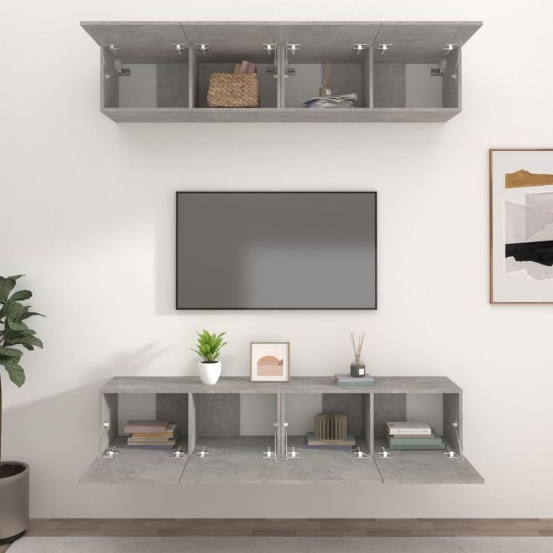 Casa si Gradina - Mobilier - Comode si corpuri - Comode - Comode TV, 4 buc., gri beton, 80x30x30 cm, lemn prelucrat - Infinity.ro