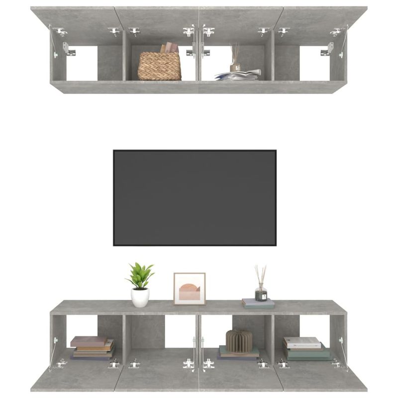 Casa si Gradina - Mobilier - Comode si corpuri - Comode - Comode TV, 4 buc., gri beton, 80x30x30 cm, lemn prelucrat - Infinity.ro