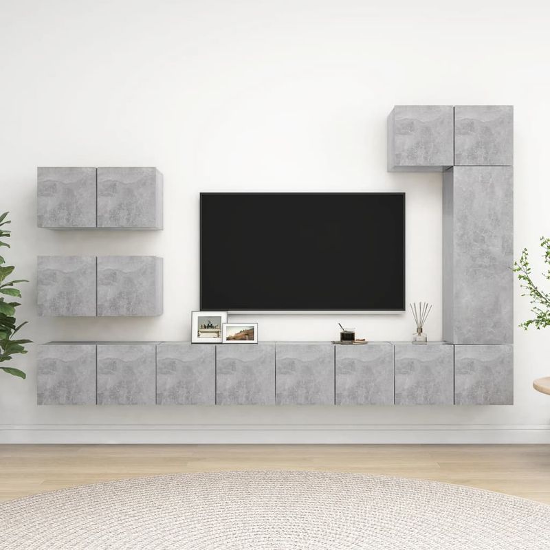 Casa si Gradina - Mobilier - Seturi de mobilier - Seturi living - Set dulapuri TV, 8 piese, gri beton, lemn prelucrat - Infinity.ro