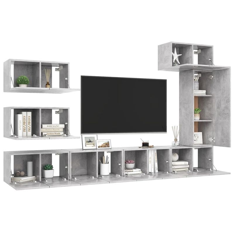 Casa si Gradina - Mobilier - Seturi de mobilier - Seturi living - Set dulapuri TV, 8 piese, gri beton, lemn prelucrat - Infinity.ro