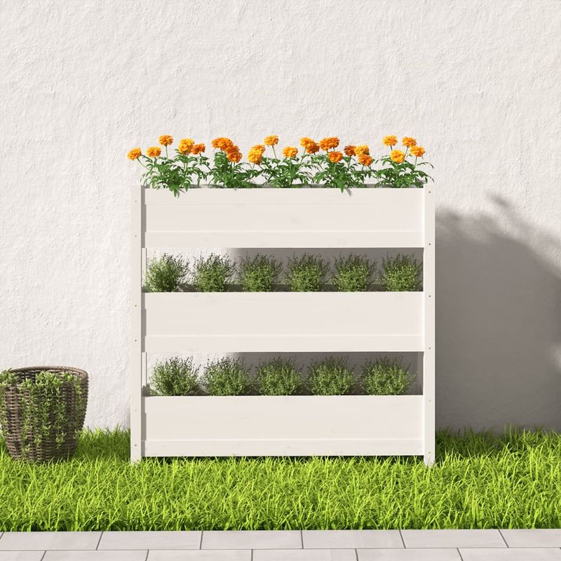 Casa si Gradina - Gradinarit si plante - Plante si ghivece - Ghivece si suporturi - Jardiniera, alb, 112x25x104,5 cm, lemn masiv de pin - Infinity.ro