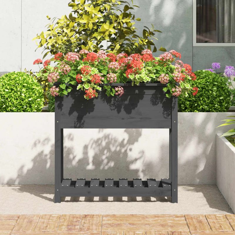 Casa si Gradina - Gradinarit si plante - Plante si ghivece - Ghivece si suporturi - Jardiniera cu raft, gri, 82,5x34,5x81 cm, lemn masiv de pin - Infinity.ro