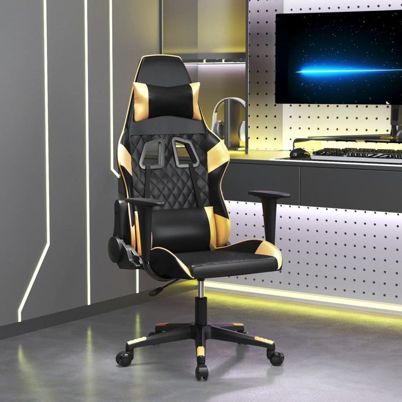 PC, gaming si accesorii - Gaming - Accesorii gaming - Scaune gaming - Scaun de jocuri, negru si auriu, piele ecologica - Infinity.ro