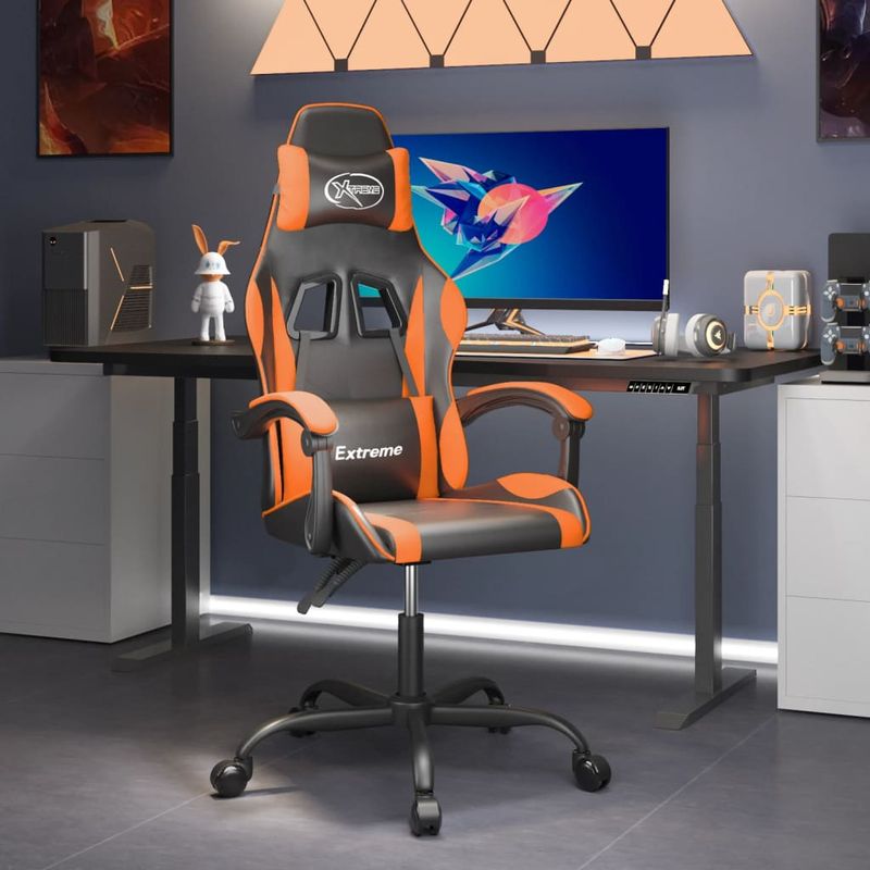 PC, gaming si accesorii - Gaming - Accesorii gaming - Scaune gaming - Scaun de jocuri, negru si oranj, piele ecologica - Infinity.ro