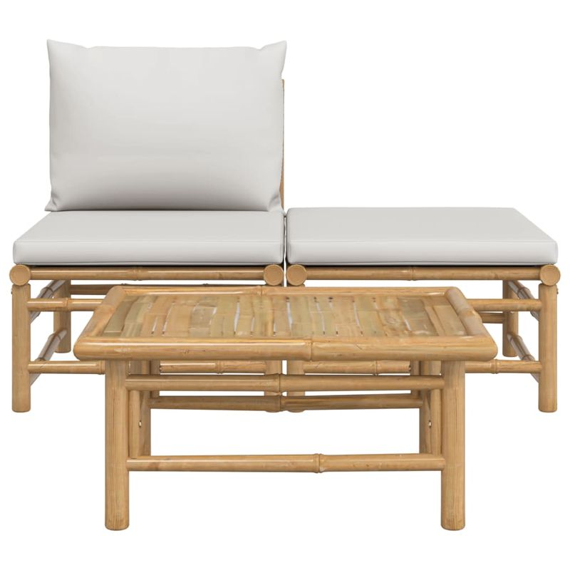 Casa si Gradina - Gradina si terasa - Mobilier exterior - Canapele si fotolii gradina - Set mobilier de gradina cu perne gri deschis, 3 piese, bambus - Infinity.ro