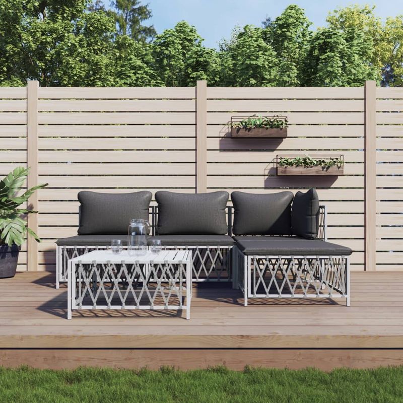 Casa si Gradina - Gradina si terasa - Mobilier exterior - Seturi mobila gradina - Set mobilier de gradina, 5 piese, cu perne, alb, otel - Infinity.ro