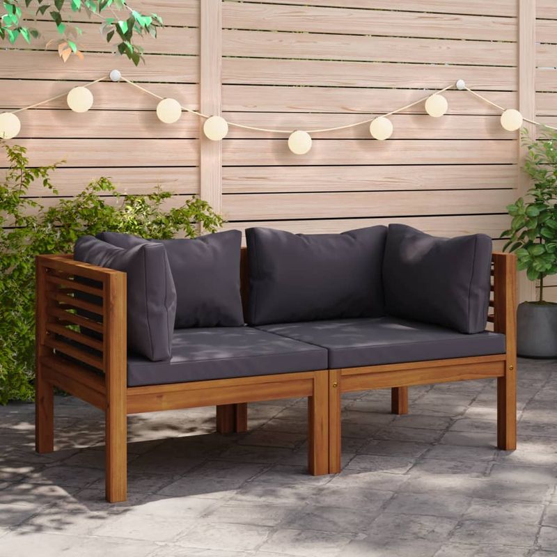 Casa si Gradina - Gradina si terasa - Mobilier exterior - Canapele si fotolii gradina - Canapele de colt, 2 buc., perne gri inchis, lemn masiv acacia - Infinity.ro