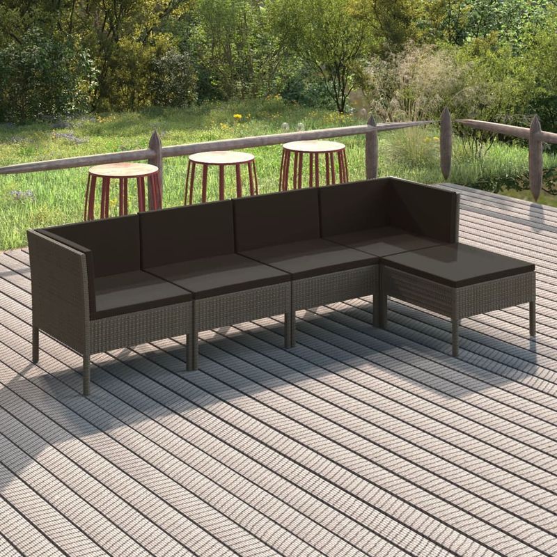 Casa si Gradina - Gradina si terasa - Mobilier exterior - Seturi mobila gradina - Set mobilier de gradina cu perne, 5 piese, gri, poliratan - Infinity.ro