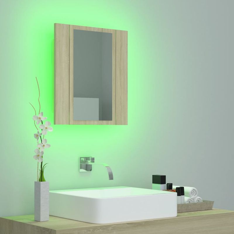Casa si Gradina - Mobilier - Comode si corpuri - Masute de toaleta - Dulap de baie cu oglinda & LED, stejar Sonoma, 40x12x45 acril - Infinity.ro