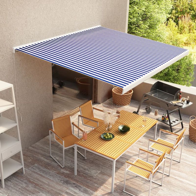 Casa si Gradina - Gradina si terasa - Umbrele si pavilioane - Umbrele - Copertina manuala tip caseta, 350 x 250 cm, albastru și alb, mărime 500x300 cm, model with white frame - Infinity.ro