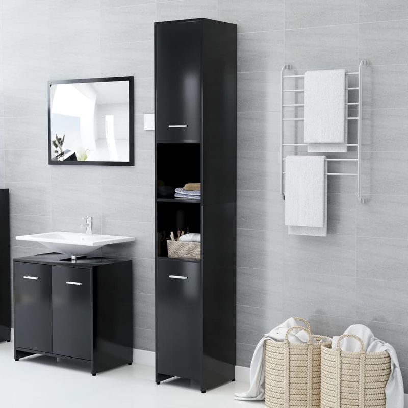 Casa si Gradina - Mobilier - Mobilier baie - Comode baie - Dulap de baie, negru, 30x30x183,5 cm, PAL, model cu mâner - Infinity.ro