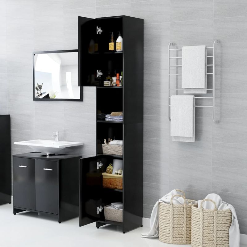Casa si Gradina - Mobilier - Mobilier baie - Comode baie - Dulap de baie, negru, 30x30x183,5 cm, PAL, model cu mâner - Infinity.ro