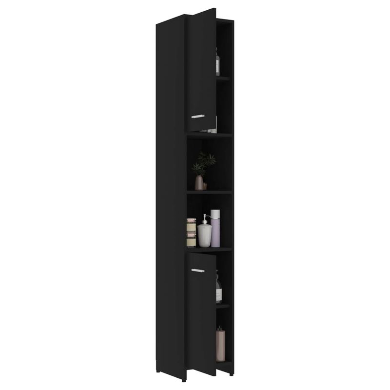 Casa si Gradina - Mobilier - Mobilier baie - Comode baie - Dulap de baie, negru, 30x30x183,5 cm, PAL, model cu mâner - Infinity.ro