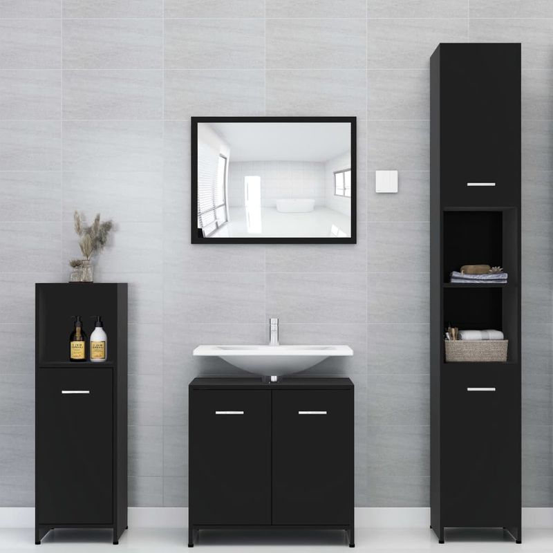 Casa si Gradina - Mobilier - Mobilier baie - Comode baie - Dulap de baie, negru, 30x30x183,5 cm, PAL, model cu mâner - Infinity.ro