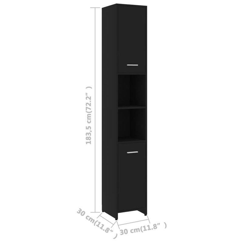 Casa si Gradina - Mobilier - Mobilier baie - Comode baie - Dulap de baie, negru, 30x30x183,5 cm, PAL, model cu mâner - Infinity.ro