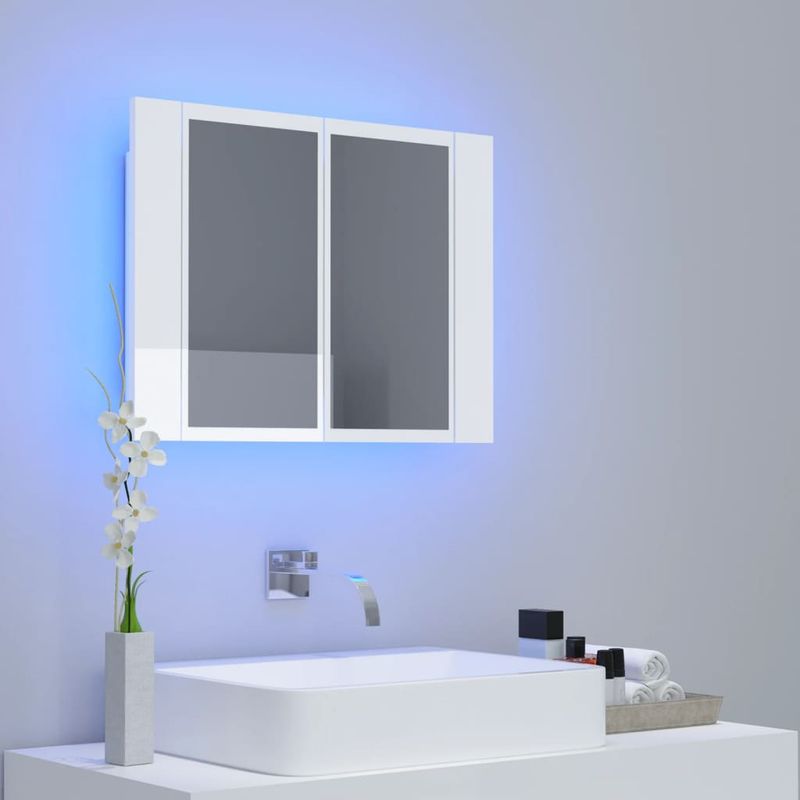 Casa si Gradina - Mobilier - Comode si corpuri - Masute de toaleta - Dulap de baie cu oglinda si LED alb lucios 60x12x45 cm acril - Infinity.ro