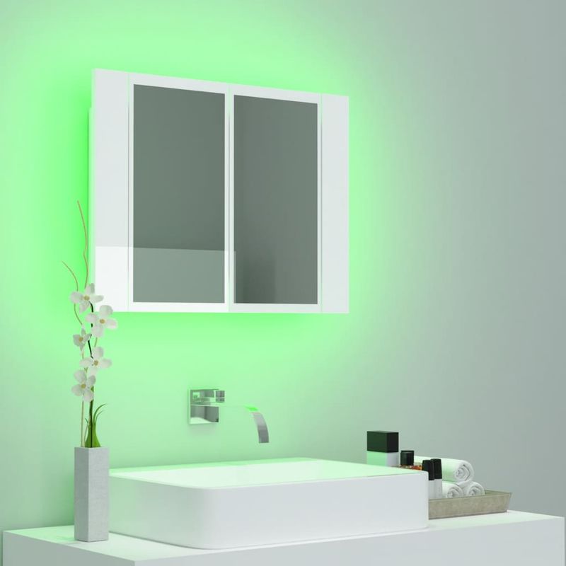 Casa si Gradina - Mobilier - Comode si corpuri - Masute de toaleta - Dulap de baie cu oglinda si LED alb lucios 60x12x45 cm acril - Infinity.ro