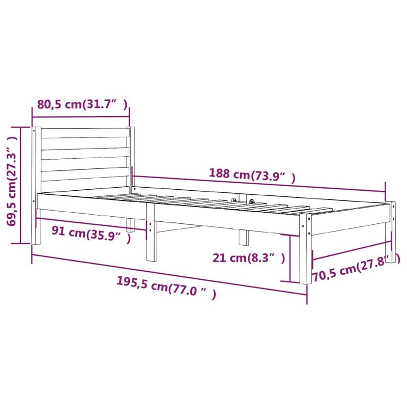 Casa si Gradina - Mobilier - Paturi si accesorii - Paturi - Cadru de pat mic single, 75x190 cm, lemn masiv de pin - Infinity.ro