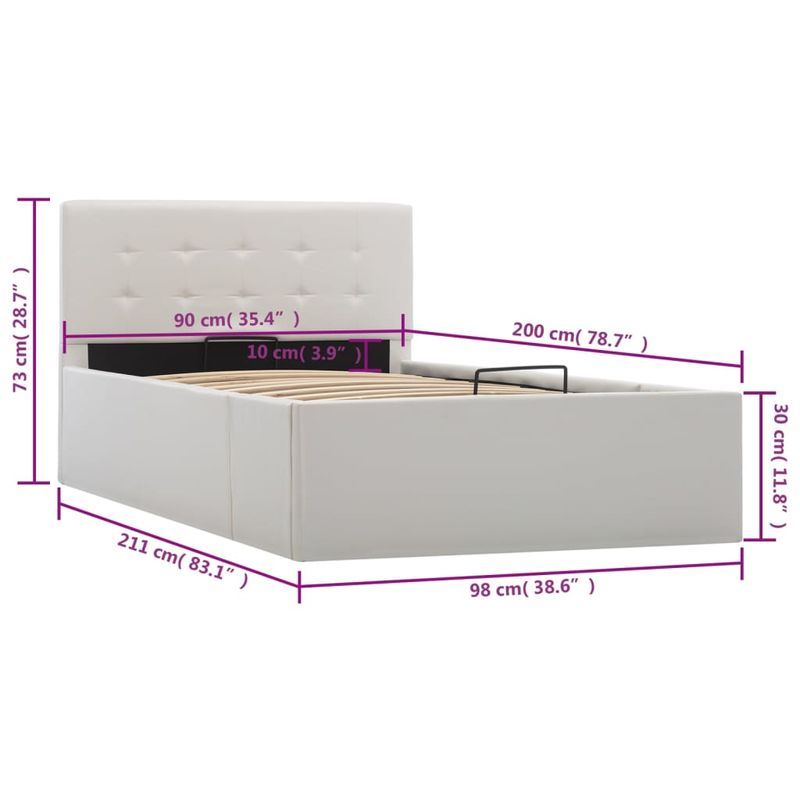 Casa si Gradina - Mobilier - Paturi si accesorii - Paturi - Cadru pat hidraulic cu lada , alb, 90 x 200 cm, piele ecologica - Infinity.ro