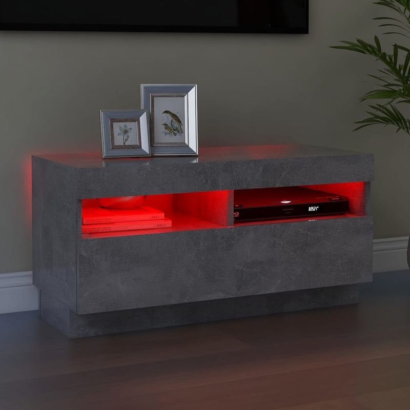 Casa si Gradina - Mobilier - Comode si corpuri - Comode - Comoda TV cu lumini LED, gri beton, 80x35x40 cm - Infinity.ro