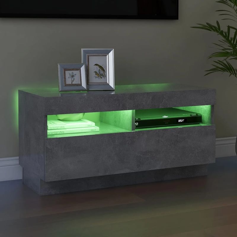 Casa si Gradina - Mobilier - Comode si corpuri - Comode - Comoda TV cu lumini LED, gri beton, 80x35x40 cm - Infinity.ro
