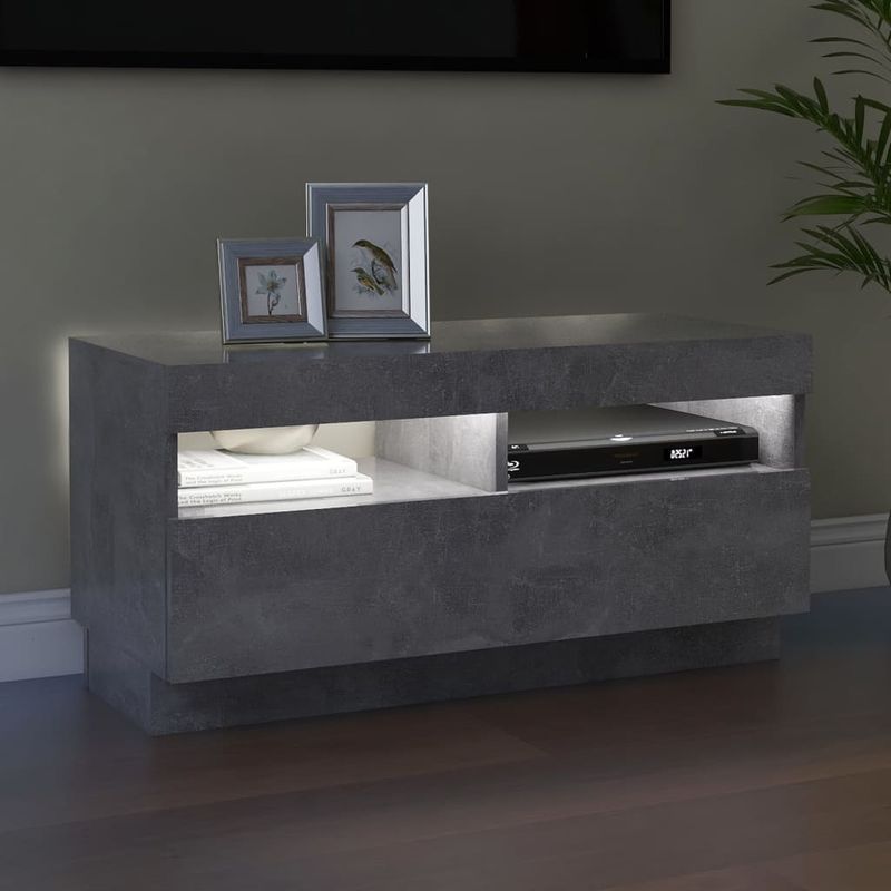 Casa si Gradina - Mobilier - Comode si corpuri - Comode - Comoda TV cu lumini LED, gri beton, 80x35x40 cm - Infinity.ro