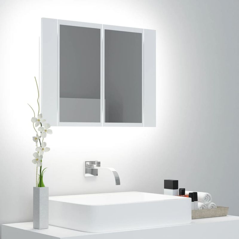 Casa si Gradina - Mobilier - Comode si corpuri - Masute de toaleta - Dulap de baie cu oglinda si LED, alb, 60x12x45 cm acril - Infinity.ro