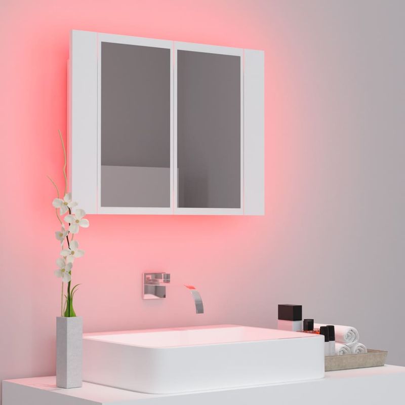 Casa si Gradina - Mobilier - Comode si corpuri - Masute de toaleta - Dulap de baie cu oglinda si LED, alb, 60x12x45 cm acril - Infinity.ro